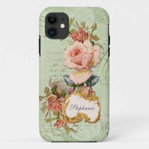 Antike barocke rosa Rosenblumen Wirbel floral iPhone 11 Hülle