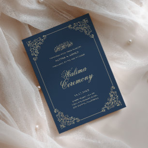 Antike Barockrahmen Navy Blau Walima Zeremonie Einladung