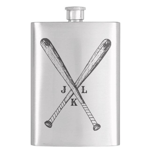 Antike Baseballschläger mit Monogramm Flachmann (Vorderseite)