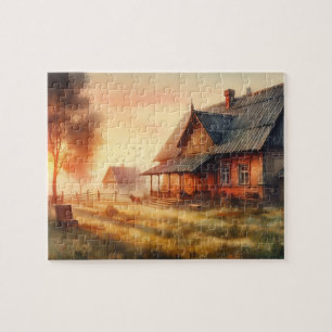 Antike Bauernhöfe bei Morgengrauen Puzzle