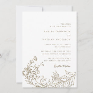 Antike Beige Botanische Florale Hochzeit   Einladung