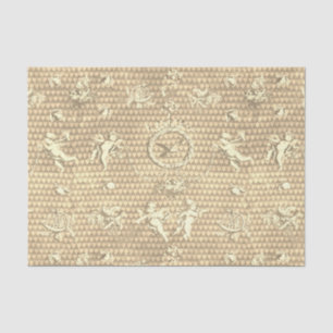 Antike Beige Cupid-Engel und Herzen Seidenpapier