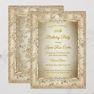 Antike Beige Damastrose altes Gold Geburtstagsfeie Einladung