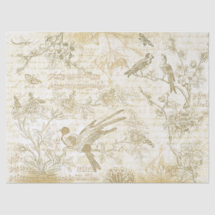 Antike beige Vögel Blumen auf Pergament Seidenpapier
