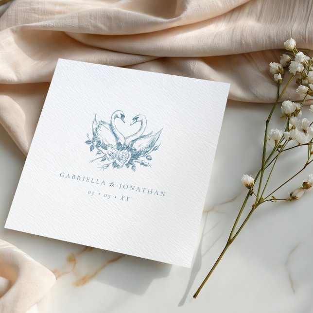 Antike blaue Blumen-Schwäne Hochzeit Serviette (Von Creator hochgeladen)