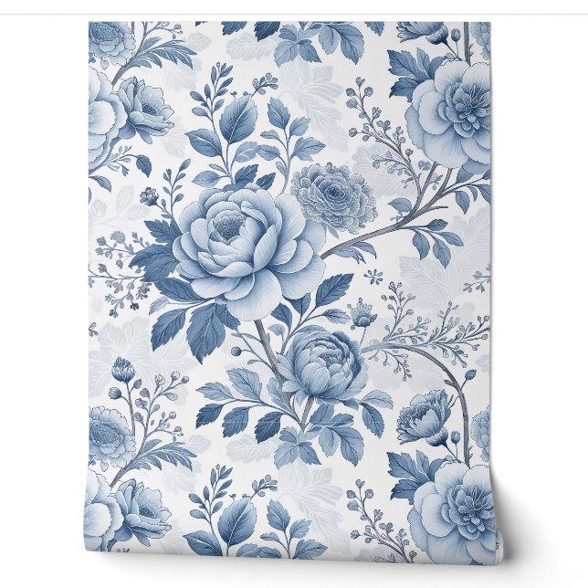 antike blaue Blumen Tapete (Abrollen)