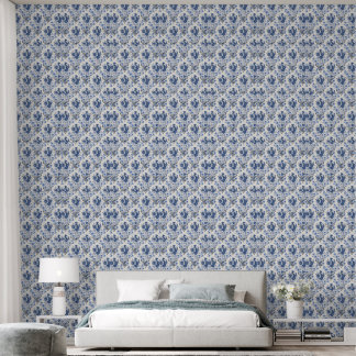 Antike blaue Blumenmuster Tapete Elegantes Zuhause