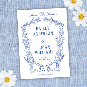 Antike blaue Blumenrahmen-Hochzeit - Termin vormer Save The Date