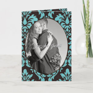 Antike Blaue Damast-Foto-Hochzeit-Bi-Fold Einladung