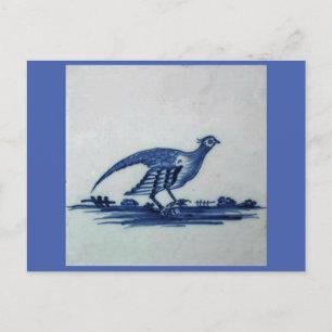 Antike blaue Delft-Fliese - Moorhuhn im Gras Postkarte
