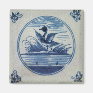 Antike blaue Delfter Kachel - Ente im Wasser Pinba Magnet
