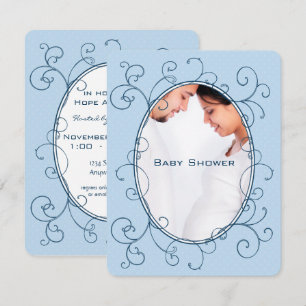 Antike Blaue Foto-Baby- Boy-Shower mit Tupfen Einladung