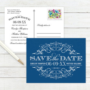 Antike Blaue Ornamentik - Save-the-Date-Karte Ankündigungspostkarte
