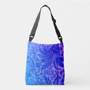 Antike Blaue Pink Florale Botanik Tragetaschen Mit Langen Trägern