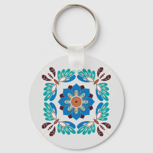 antike blaue Schmetterlinge und Rosette Schlüsselanhänger