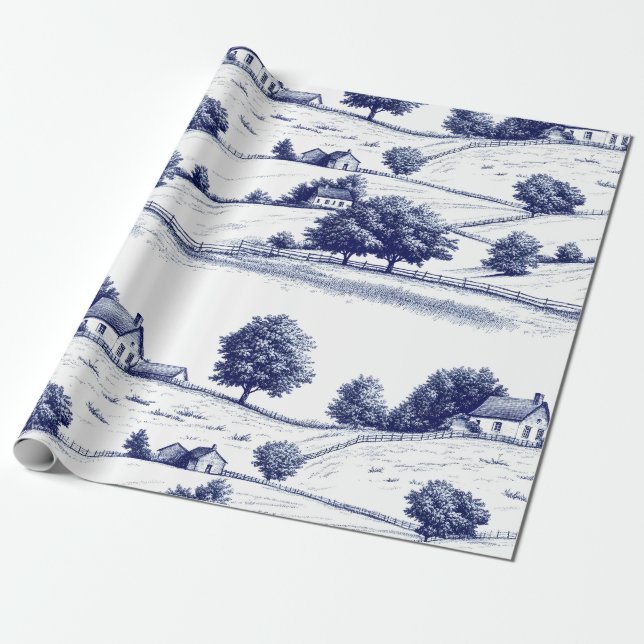 Antike Blaue Toile-Landschaft (3) Geschenkpapier (Ungerollt)