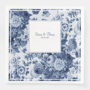 Antike Blaue und Weiße Blumige Hochzeit Serviette