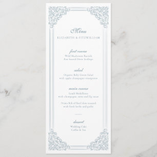 Antike Blaue Verzierte Rahmen Hochzeitsmenü + Dank Menükarte