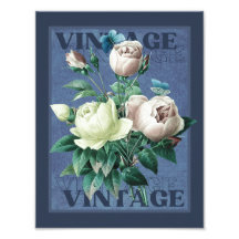 Antike Blaue Vintage-Erbstück-Rose Feine Kunst Dru