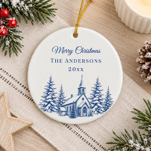 Antike Blaue Weihnachts-Toile-Kirche Keramik Ornament