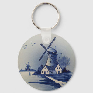 Antike Blaue Weiße Delft-Windmühle Schlüsselanhänger
