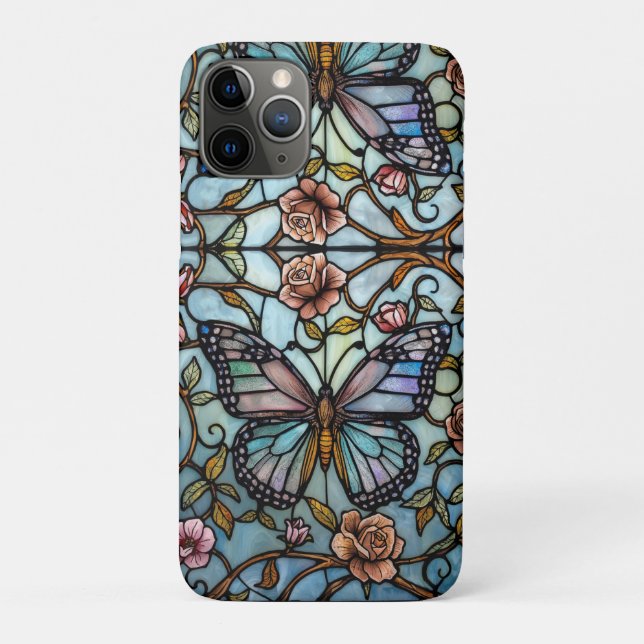 Antike Bleiglas Kunst in Blautönen eines Schmetter Case-Mate iPhone Hülle (Rückseite)