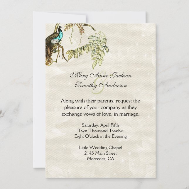 Antike Blick-Pfau-Hochzeits-Einladung Einladung (Vorderseite)