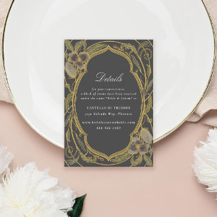 Antike Blumen Art Nouveau Hochzeit Grau Gold Begleitkarte