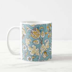 Antike Blumen, Blätter nahtloses hellblaues Muster Kaffeetasse