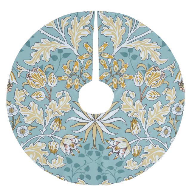 Antike Blumen, Blätter nahtloses hellblaues Muster Polyester Weihnachtsbaumdecke (Vorderseite)
