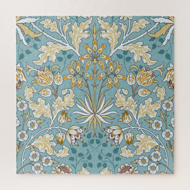 Antike Blumen, Blätter nahtloses hellblaues Muster Puzzle (Vertikal)