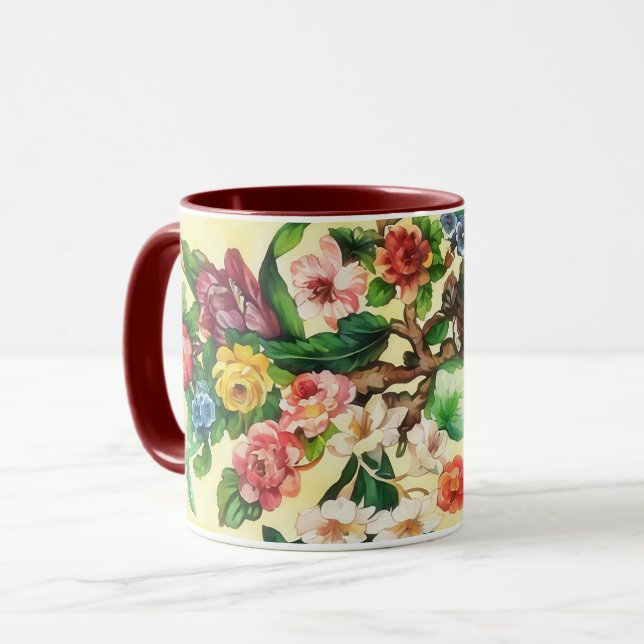 Antike Blumen Blumenkunst Tasse (Vorderseite Links)