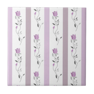 Antike Blumen gestreifte Muster weiß beige rosa  Fliese