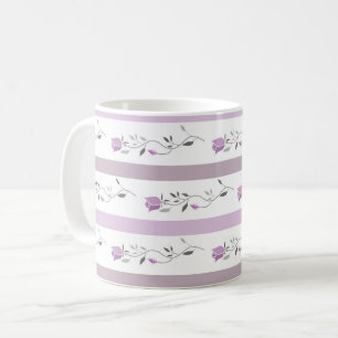 Antike Blumen gestreifte Muster weiß beige rosa Kaffeetasse
