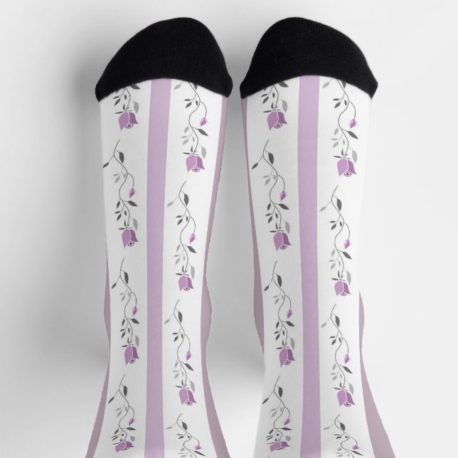 Antike Blumen gestreifte Muster weiß beige rosa  Socken (Oben)