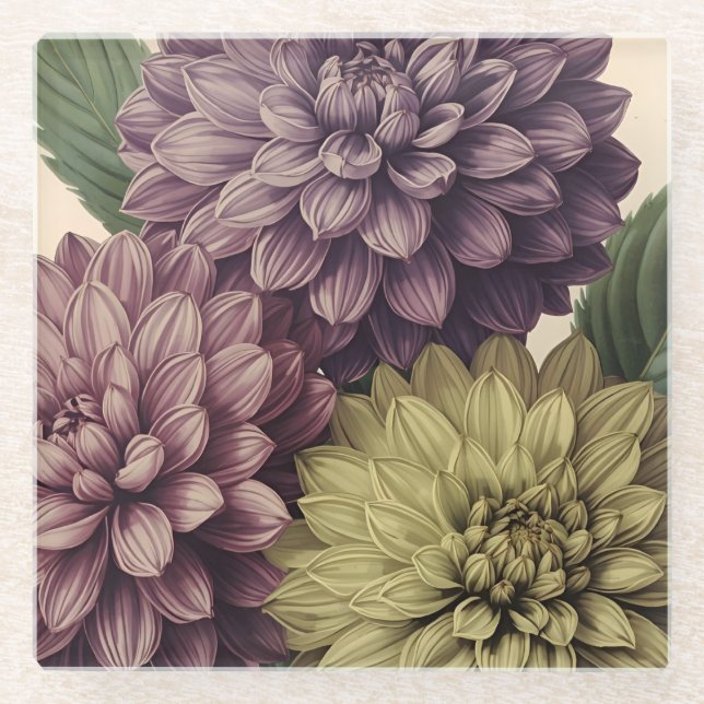 Antike Blumen Glasuntersetzer (Vorderseite)