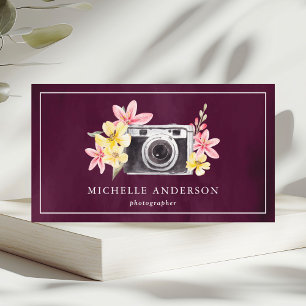 Antike Blumen-Kamera QR-Code Fotografin Lila Visitenkarte