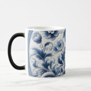 Antike Blumen Keramik Tasse Blau & Weiße Botanic