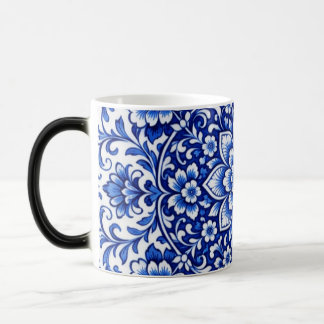 Antike Blumen Keramik-Tasse | Blue & White Botanic Verwandlungstasse