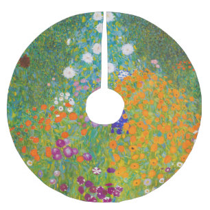 Antike Blumen-Kunst von Gustav Klimt im Cottage-Ga Polyester Weihnachtsbaumdecke