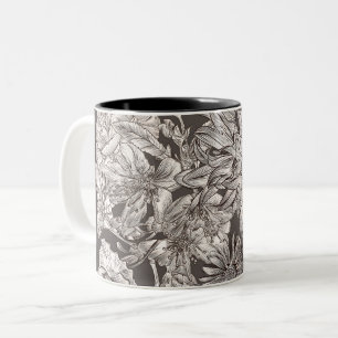 Antike Blumen Moderne Elfenbein Graue Botanische R Zweifarbige Tasse