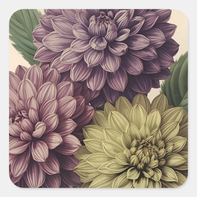 Antike Blumen Quadratischer Aufkleber (Vorderseite)