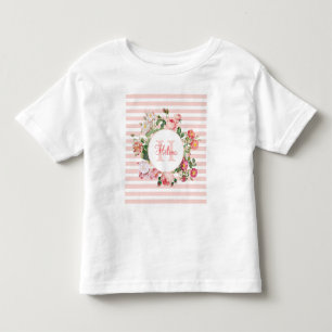 Antike Blumen Rosa Streifen Monogramm Kleinkind T-shirt