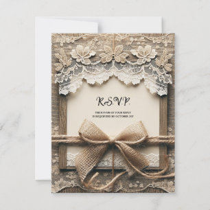 Antike Blumen-Spitze Jute Rustikale Hochzeit RSVP Einladung