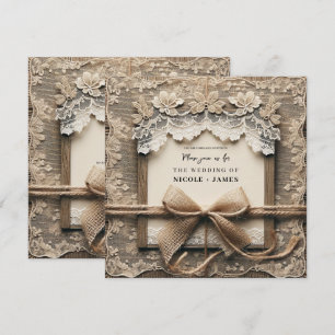 Antike Blumen-Spitze-Jute-Schleife Rustikale Hochz Einladung