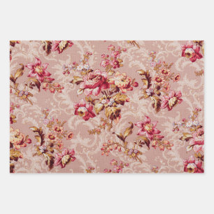 Antike Blumen Tapete Pastellrosa Muster Geschenkpapier Set