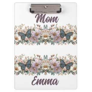 Antike Blumen und grüner Schmetterling für Mama Klemmbrett