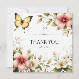 Antike Blumen und Schmetterling  Dankeskarte