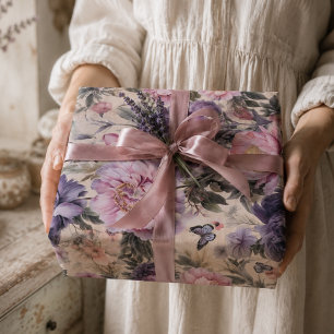 Antike Blumen- und Schmetterlingsdecoupage, Lila  Geschenkpapier Set