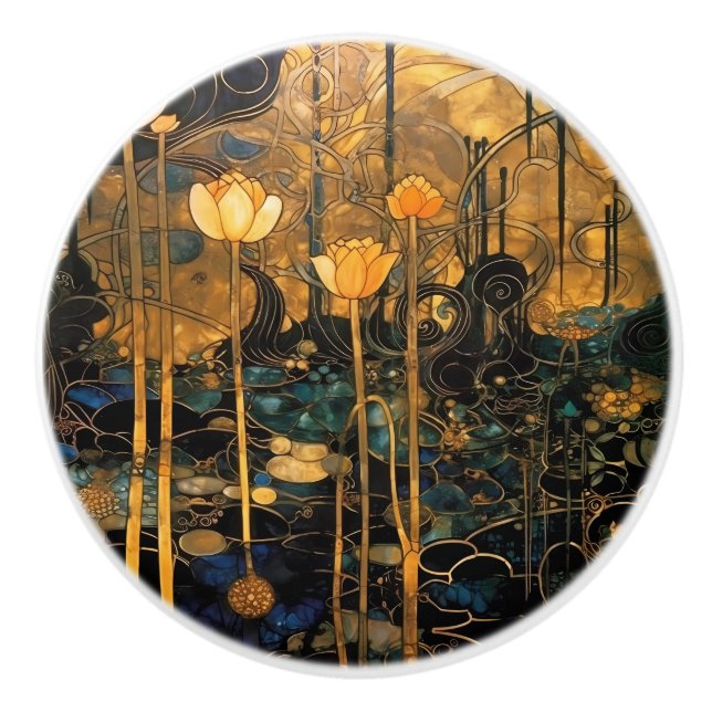 Antike Blumen Vintage Keramikknauf (Vorderseite)